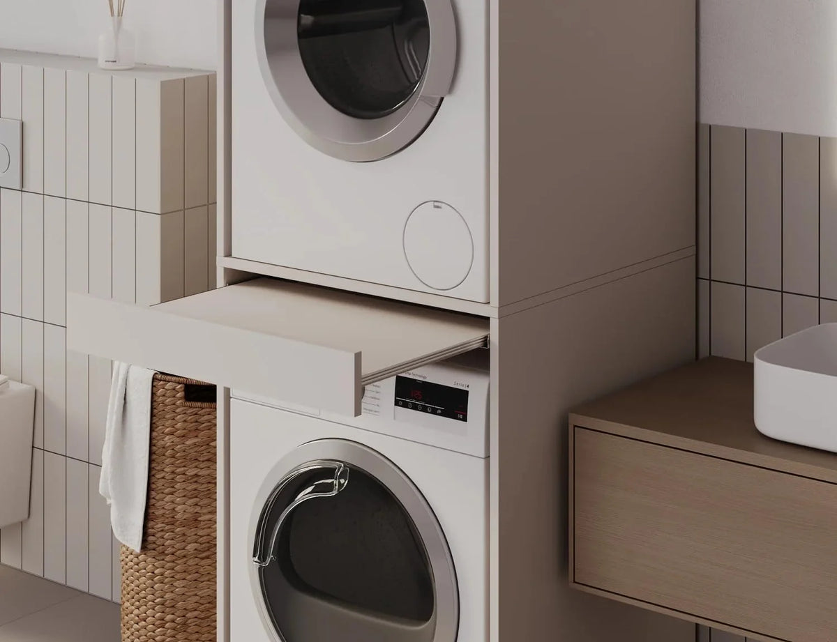 PLATAN ROOM Armoire pour lave-linge et sèche-linge avec plateau coulissant 187 x 65 x 66 cm blanc