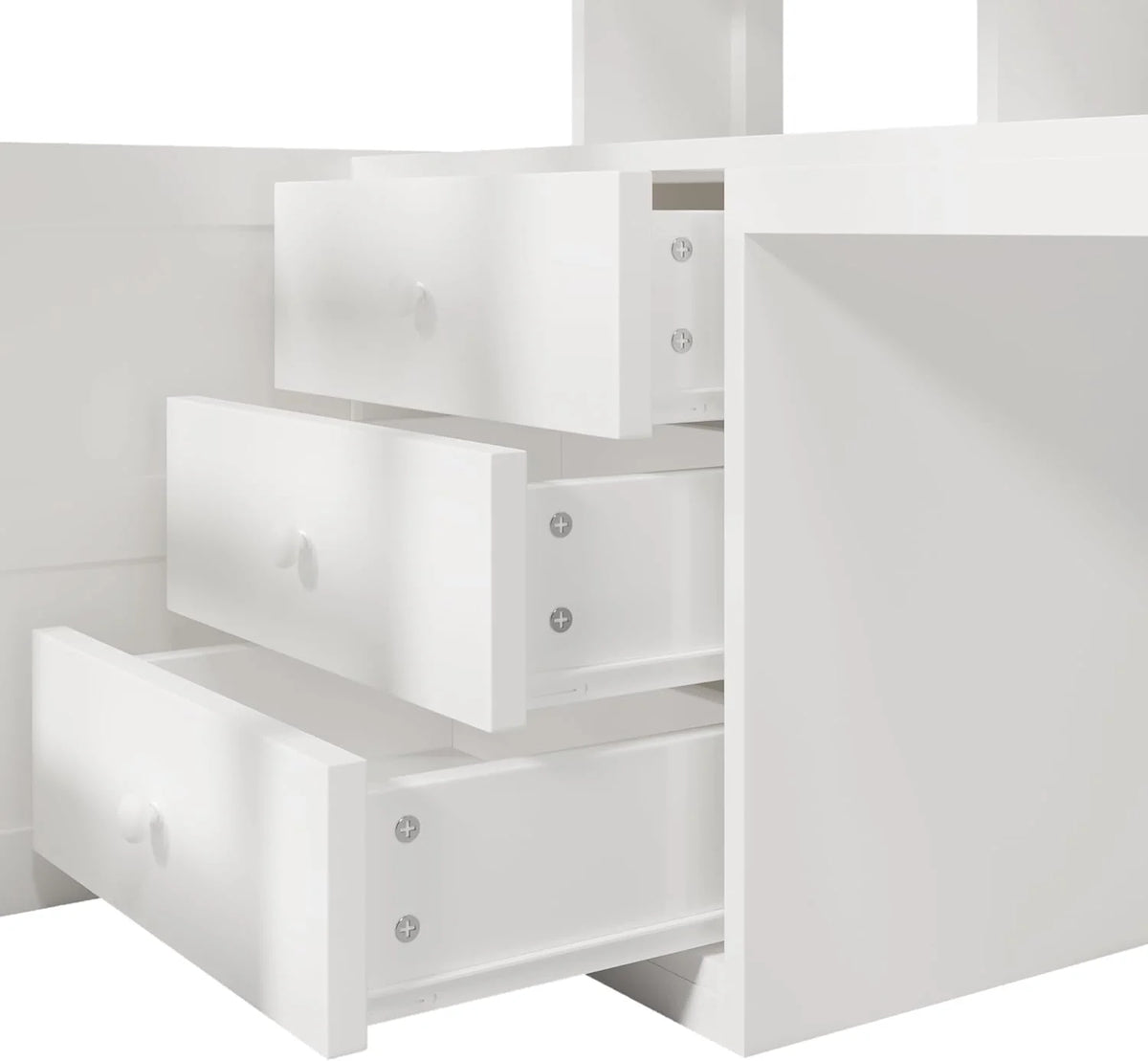 Lit Mezzanine 90x200 cm, Lit Superposé Enfant et Adulte avec Bureau, Lumières LED, Armoire, Échelle, 4 Tiroirs et Rangements, Blanc et Bois lit Mezzanine (90x200 cm)