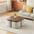 Table Basse Carree 80 cm avec 4 Poufs