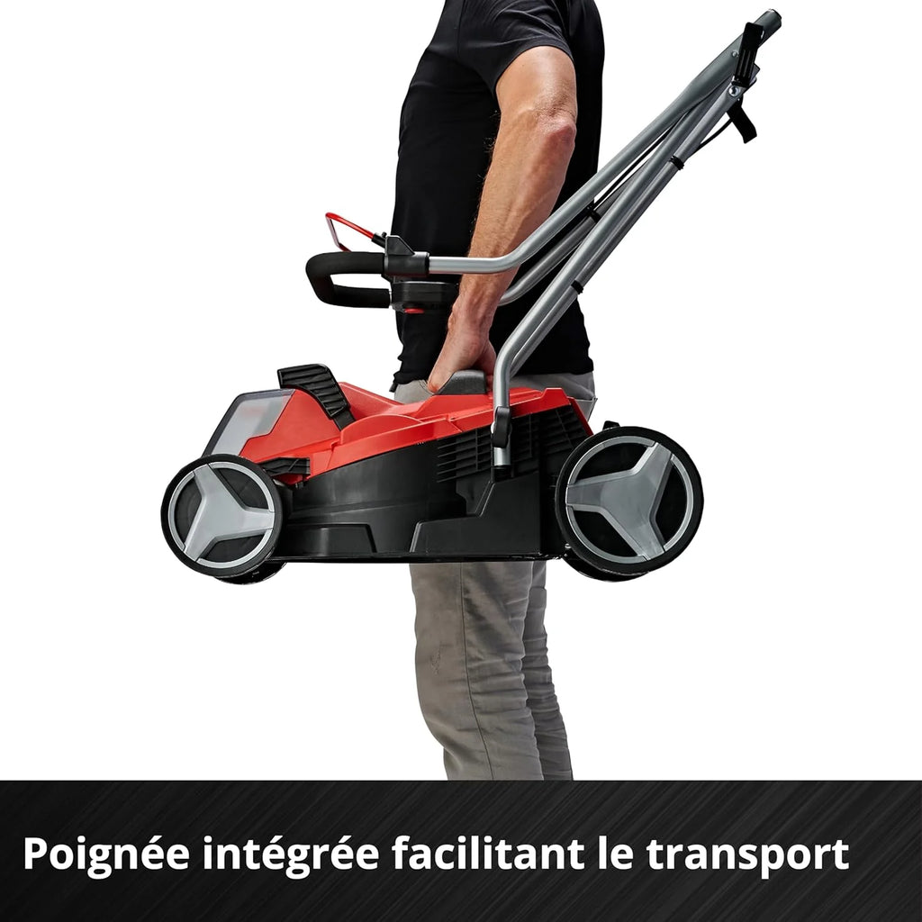 Einhell Tondeuse à gazon sans fil GE-CM 18/33 Li Kit Power X-Change (18V, Largeur de Coupe 33cm, Surface conseillée 200 m²) Livré avec Batterie 4,0 Ah et Chargeur