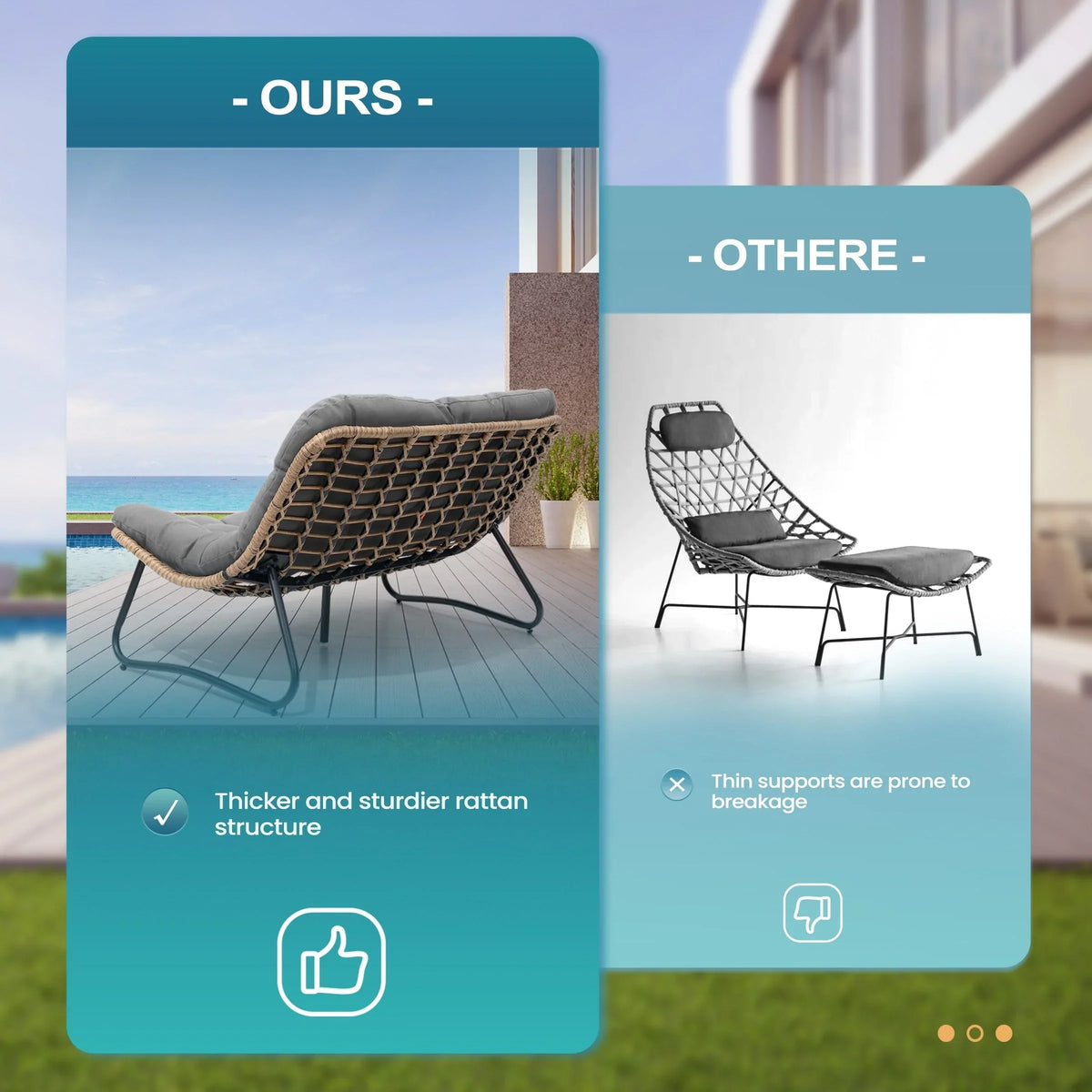 Double Papasan Chair Loveseat with Cushion, All-weather PE Rattan and Metal Frame for Indoor Outdoor
