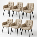 Lot de 6 chaises de salle à manger rembourrées en tissu beige avec pieds en métal noir