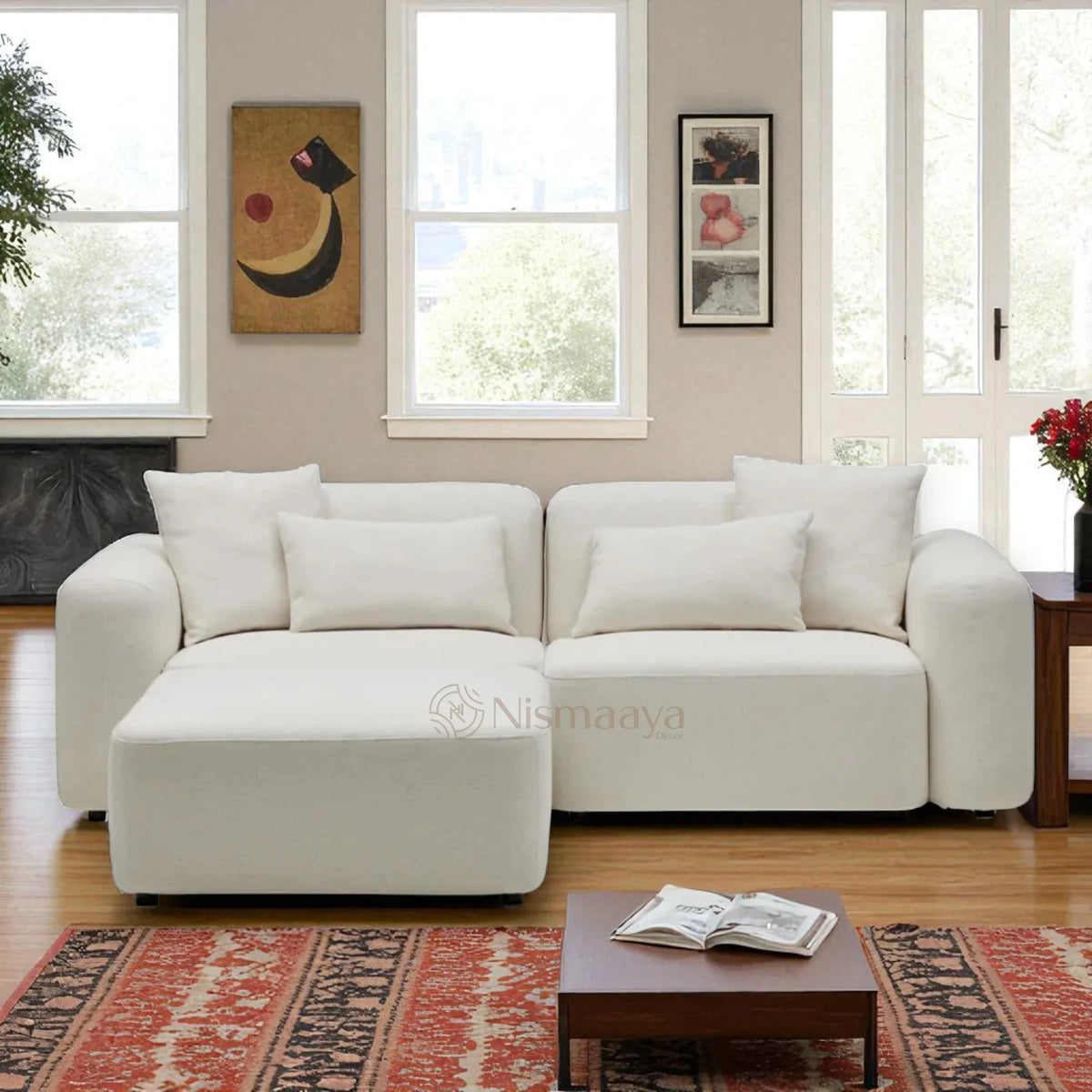 Nismaaya Pascal Modular Sofa Ivory White 2 Seater with Ottoman