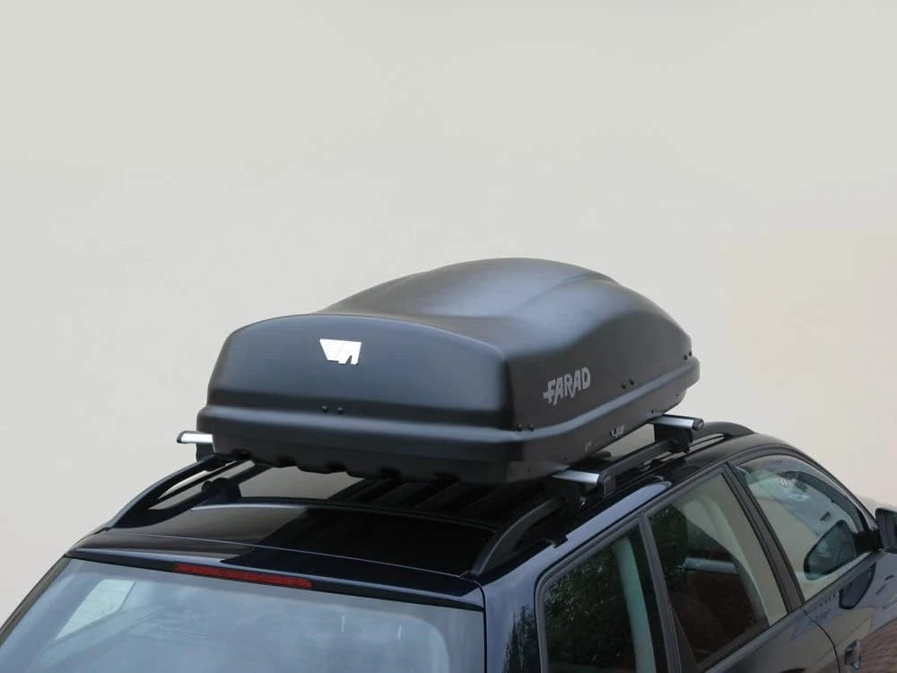Farad Coffre de Toit Marlin 400L Noir - Double Ouverture Latérale, Homologation TÜV-GS, Garantie 5 Ans - Serrures centralisées sur 3 Points avec clés de sécurité - Résistant aux Rayons UV