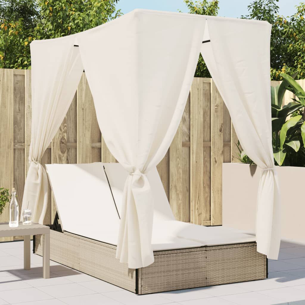 Tumbona | Silla Doble Con Techo Y Cortinas Ratán Sintético Beige Cfw457081