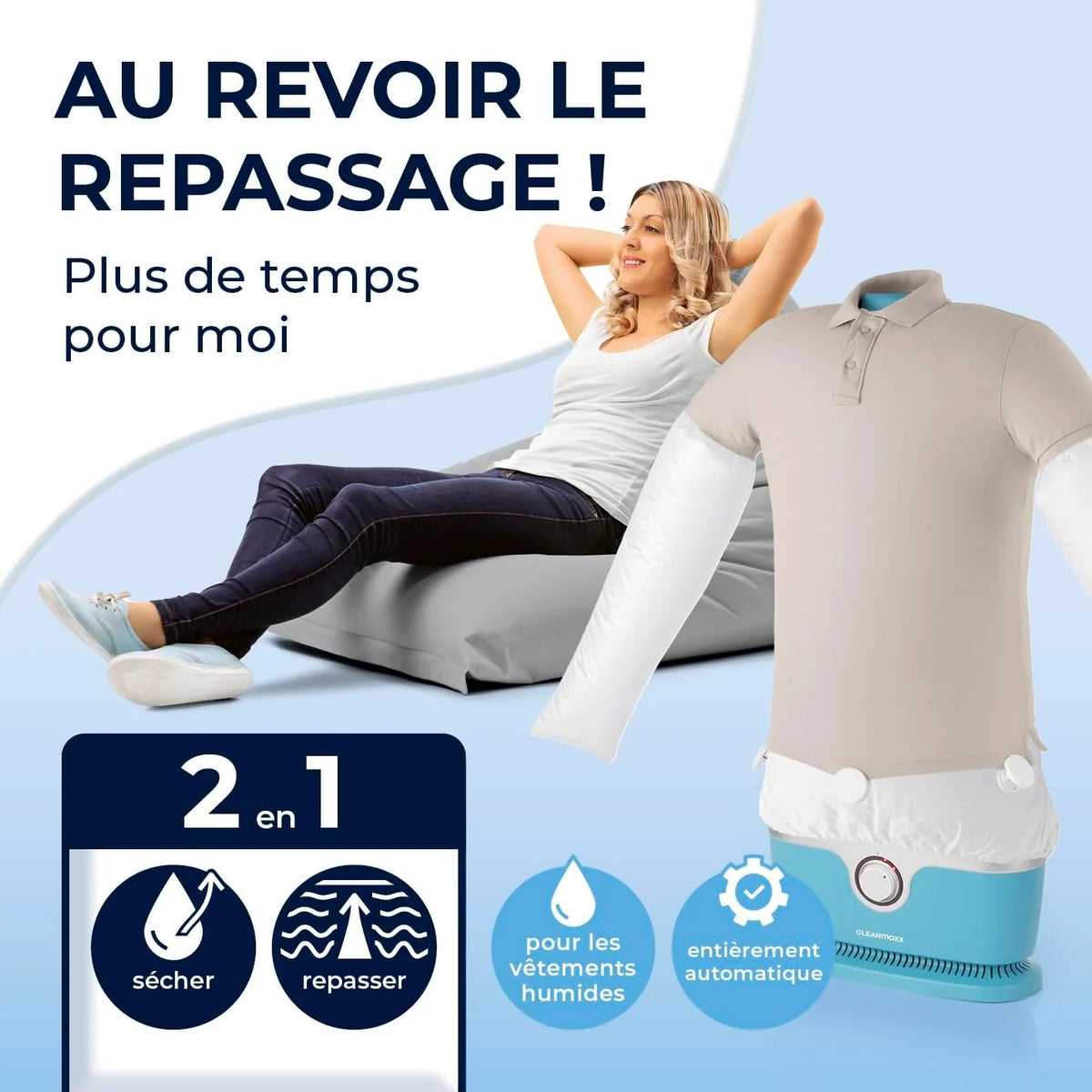 CLEANmaxx Appareil de repassage automatique de chemises avec accessoire pour pantalons | Idéal pour chemises, chemisiers & pantalons | Séchage doux et infroissable en quelques minutes