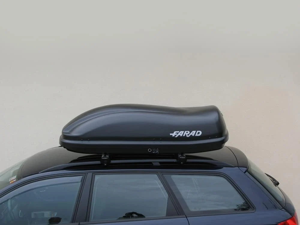 Farad Coffre de Toit Marlin 400L Noir - Double Ouverture Latérale, Homologation TÜV-GS, Garantie 5 Ans - Serrures centralisées sur 3 Points avec clés de sécurité - Résistant aux Rayons UV