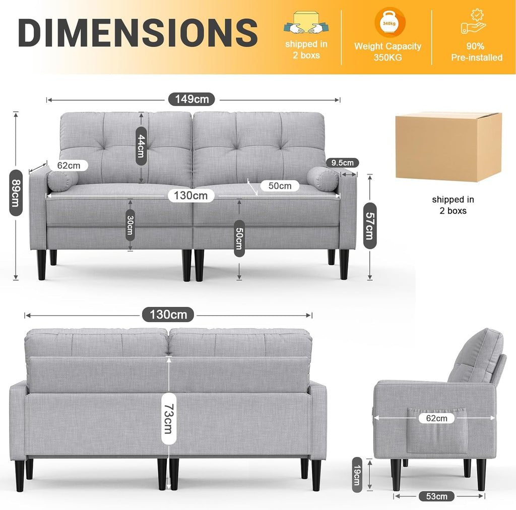 Aotumm Ciort Sofa 2 Plazas, Sofá Moderno con Cojines Gruesos, 2 Almohadas, Cómodo Sofá de Cuero con 2 Bolsillos de Almacenamiento para Sala de Estar/Dormitorio/Oficina, Sofá Pequeño (Marrón)