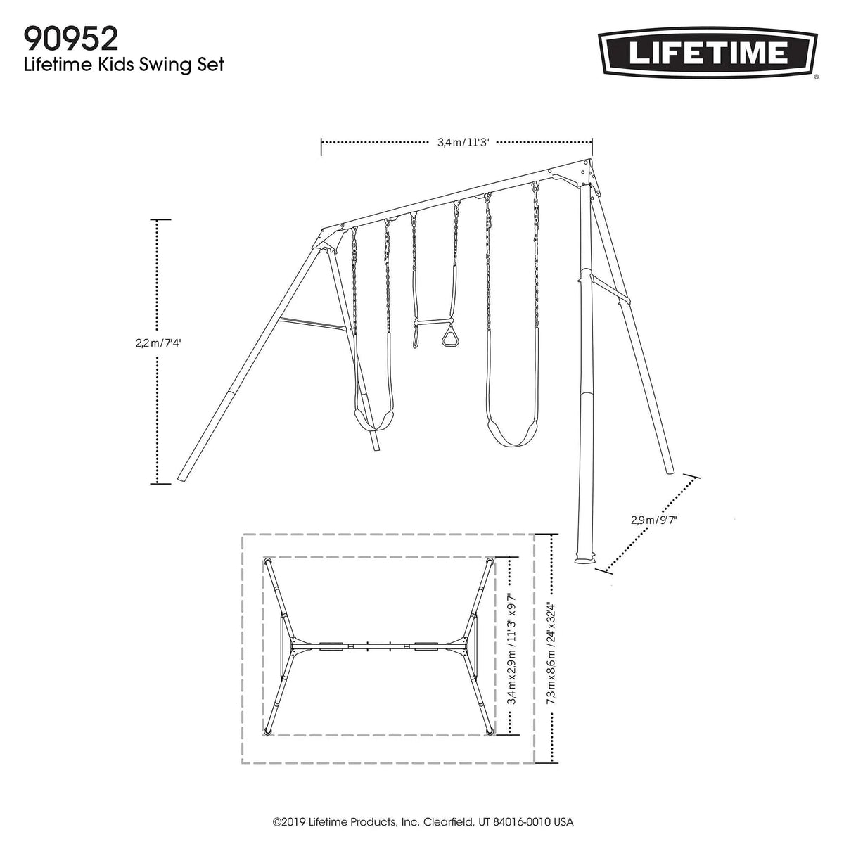 Lifetime Juego de Columpios Metálico para Niños de 7.3 pies de Alto x 11.25 pies de Largo x 9.58 pies de Ancho (90952)