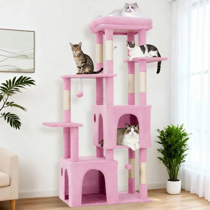 Arbre à chat - GARVEE - Arbre à chat multi-niveau avec griffoirs, escalade, hamac et niches, hauteur 188 cm - Gris foncé