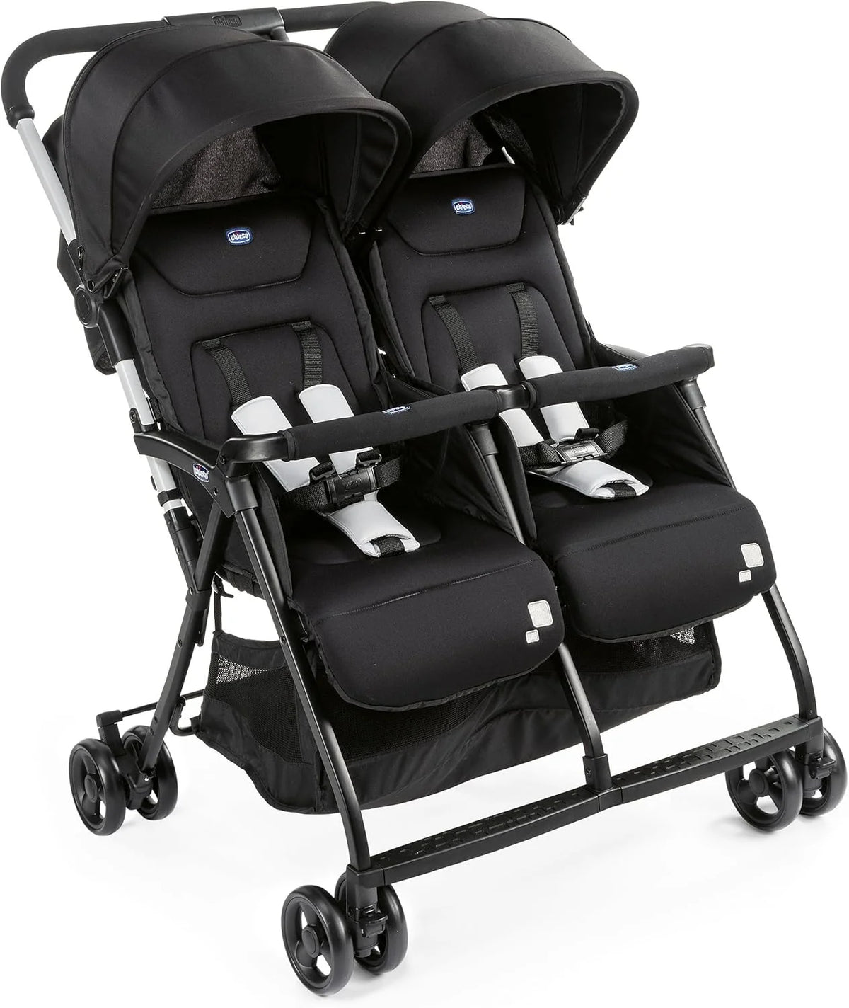 Chicco OHlalà Poussette Double Tandem, Légère Inclinable et Pliable, pour Jumeaux dès la Naissance jusqu'à 15 kg, Fermeture Compacte, Housse de Pluie Incluse, Capote Extensible – Noir