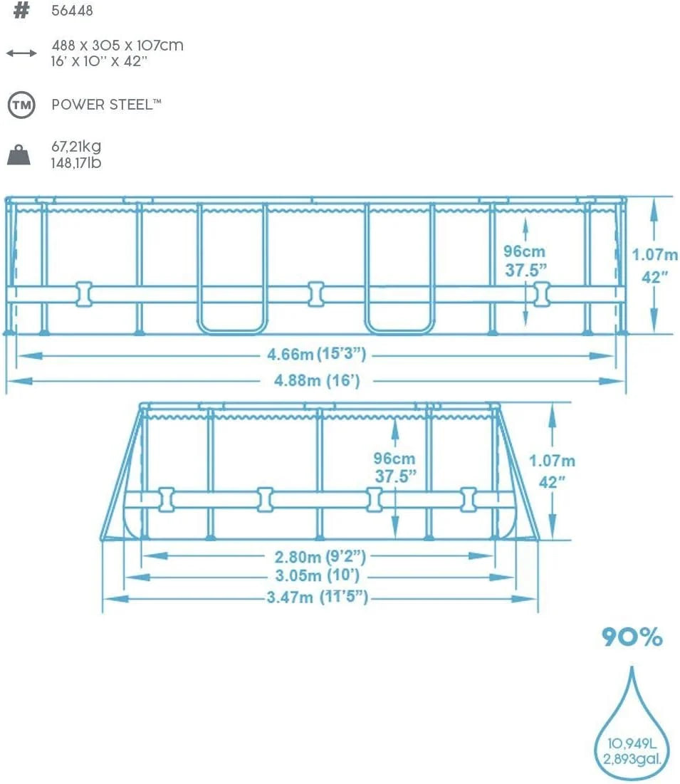 Bestway Power Steel Framepool Kit complet ovale avec pompe de filtration, échelle et bâche 488 x 305 x 107 cm
