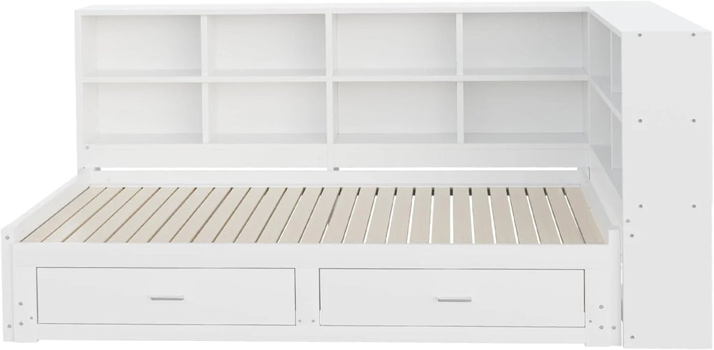 Lit Gigogne 90x190 cm + 180x190 cm - Lit en Bois avec Rangement et Prise Intégrée, Structure Pin et MDF, Matelas Non Inclus - Blanc