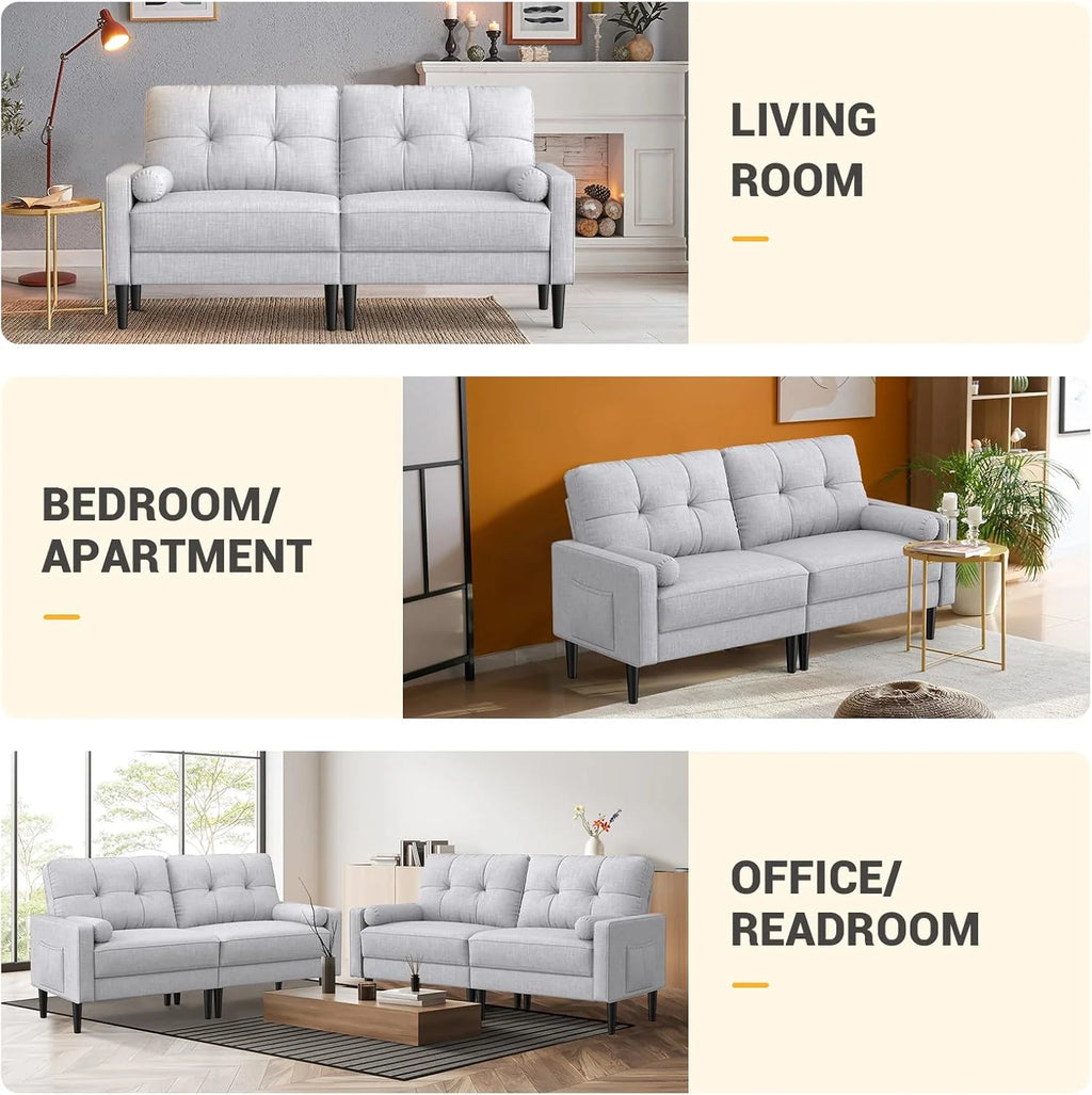 Aotumm Ciort Sofa 2 Plazas, Sofá Moderno con Cojines Gruesos, 2 Almohadas, Cómodo Sofá de Cuero con 2 Bolsillos de Almacenamiento para Sala de Estar/Dormitorio/Oficina, Sofá Pequeño (Marrón)