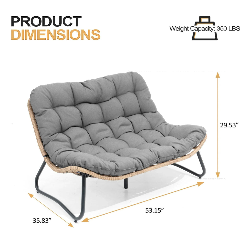 Double Papasan Chair Loveseat with Cushion, All-weather PE Rattan and Metal Frame for Indoor Outdoor