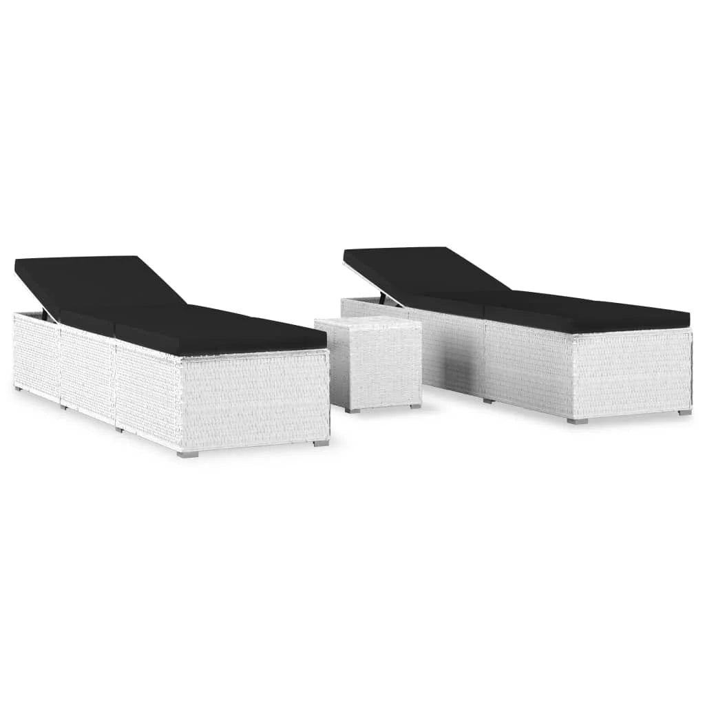 Pack 3 Uds Tumbonas De Jardín | Silla | Sillón Exterior Y Mesita Ratán Sintético Blanco Cfw876635